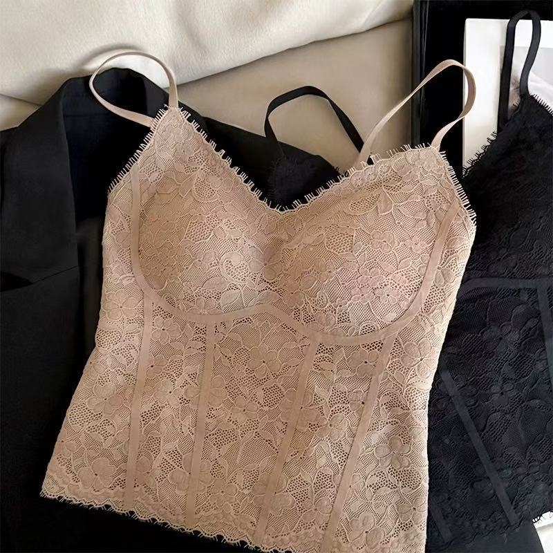 Francuski stil čipkasti top s lijepim leđima, žensko donje rublje s umetkom za grudi, lagani ljetni top koji se može nositi samostalno ili kao osnovni sloj