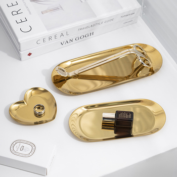 Tavă de depozitare din oțel inoxidabil, suport oval pentru cosmetice, design modern minimalist, finisaj electroplacat, personalizare logo