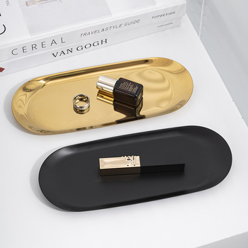 Tavă de depozitare din oțel inoxidabil, suport oval pentru cosmetice, design modern minimalist, finisaj electroplacat, personalizare logo