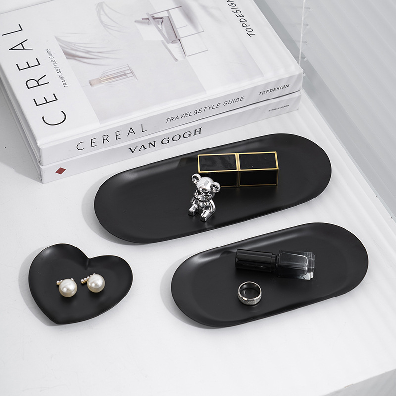 Tavă de depozitare din oțel inoxidabil, suport oval pentru cosmetice, design modern minimalist, finisaj electroplacat, personalizare logo