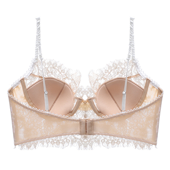 Sutien din dantelă în stil franțuzesc, fără sârmă, cu push-up, cupe U subțiri, spate deschis mare
