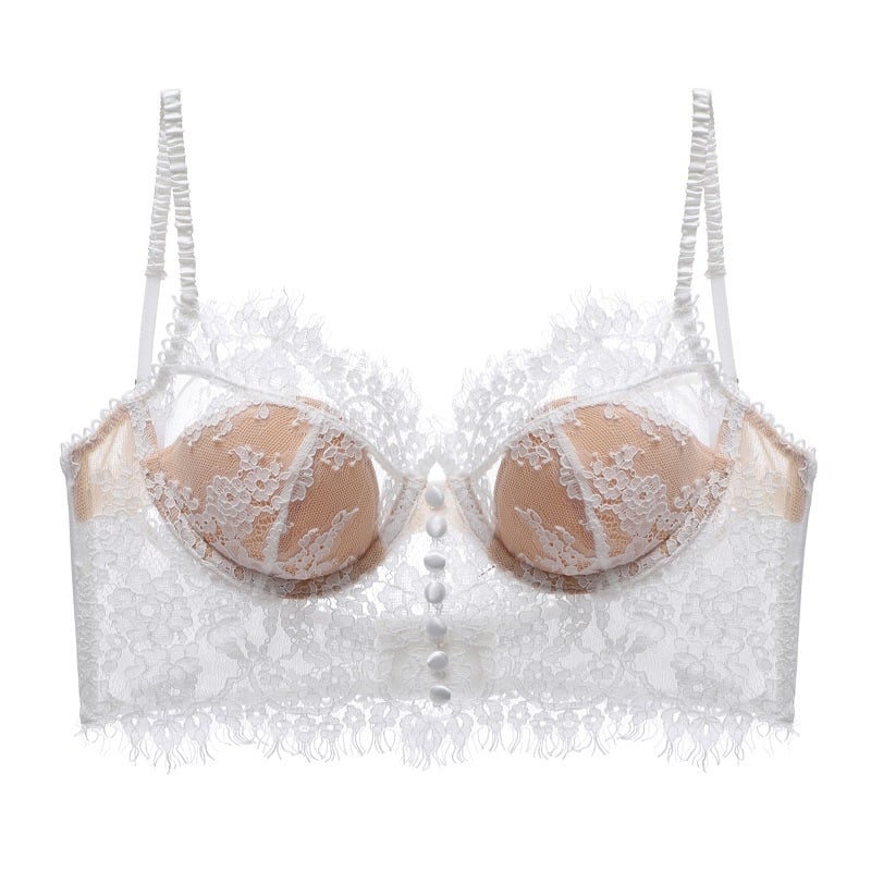 Sutien din dantelă în stil franțuzesc, fără sârmă, cu push-up, cupe U subțiri, spate deschis mare