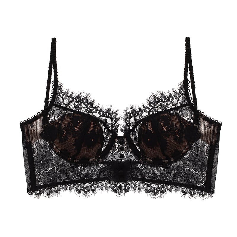Sutien din dantelă în stil franțuzesc, fără sârmă, cu push-up, cupe U subțiri, spate deschis mare