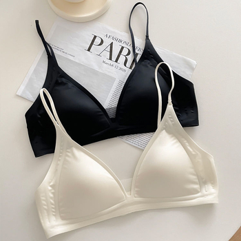 Σουτιέν χωρίς σύρμα για γυναίκες — Γαλλικού τύπου τριγωνική κάψα, 3/4, λεπτές μορφοποιημένες κάψες, νάιλον, σταθερές διπλές τιράντες
