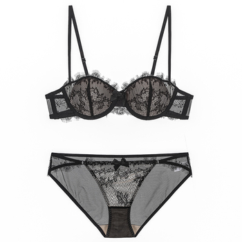 Sutien cu dantelă eyelash în stil franțuzesc, cupă jumătate, cu sârmă subțire, respirabil și confortabil, cu formă subțire