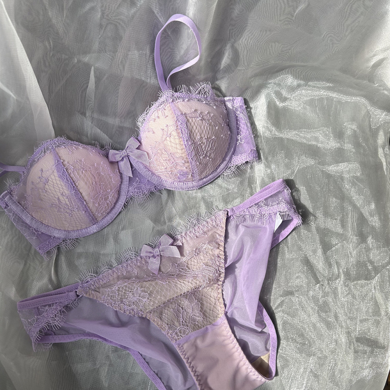 Sutien cu dantelă eyelash în stil franțuzesc, cupă jumătate, cu sârmă subțire, respirabil și confortabil, cu formă subțire