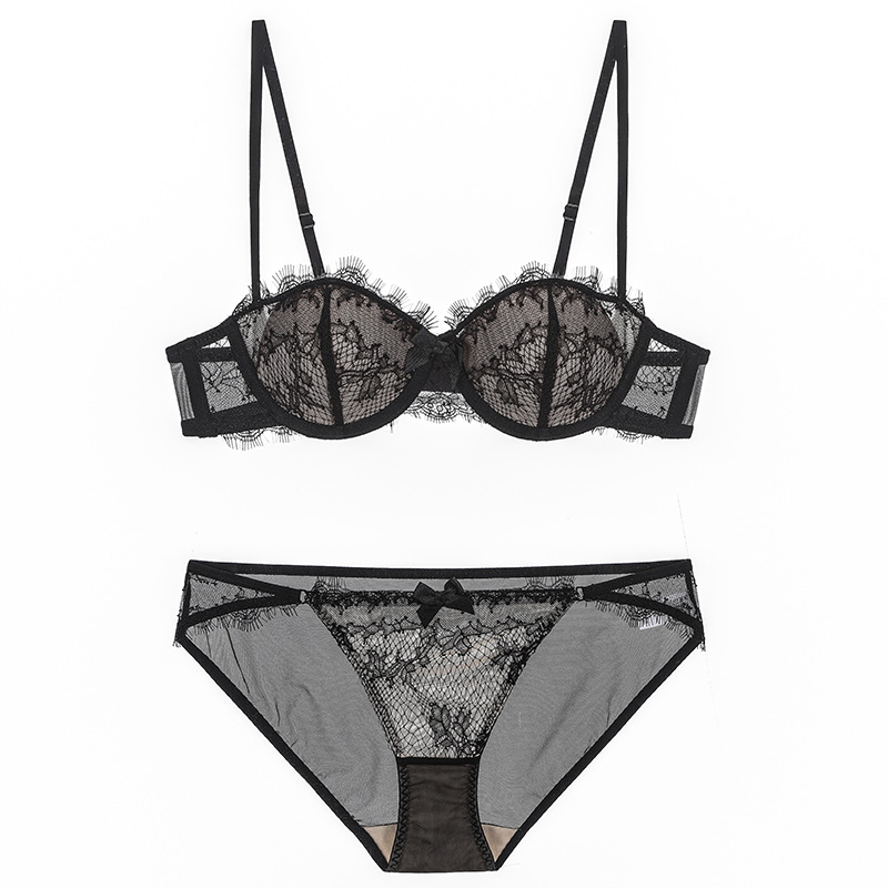 Sutien cu dantelă eyelash în stil franțuzesc, cupă jumătate, cu sârmă subțire, respirabil și confortabil, cu formă subțire