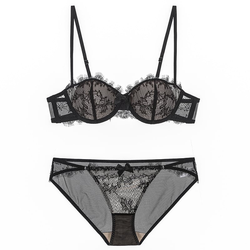 Sutien cu dantelă eyelash în stil franțuzesc, cupă jumătate, cu sârmă subțire, respirabil și confortabil, cu formă subțire