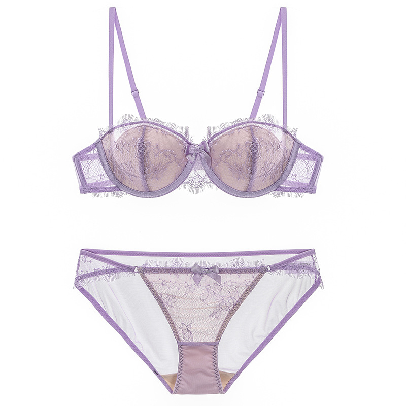 Sutien cu dantelă eyelash în stil franțuzesc, cupă jumătate, cu sârmă subțire, respirabil și confortabil, cu formă subțire