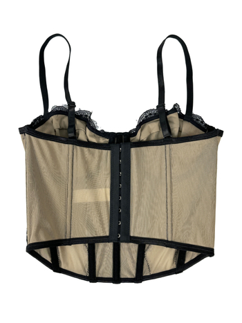 Montisha čipkasti bustier top s mrežicom – poluprozirni, sling stil, uski kroj, odvojive naramenice