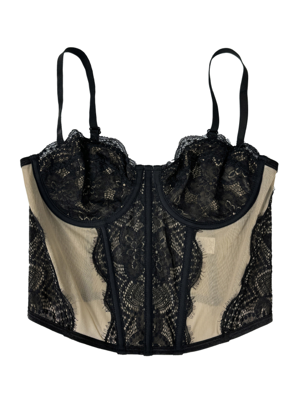 Montisha čipkasti bustier top s mrežicom – poluprozirni, sling stil, uski kroj, odvojive naramenice