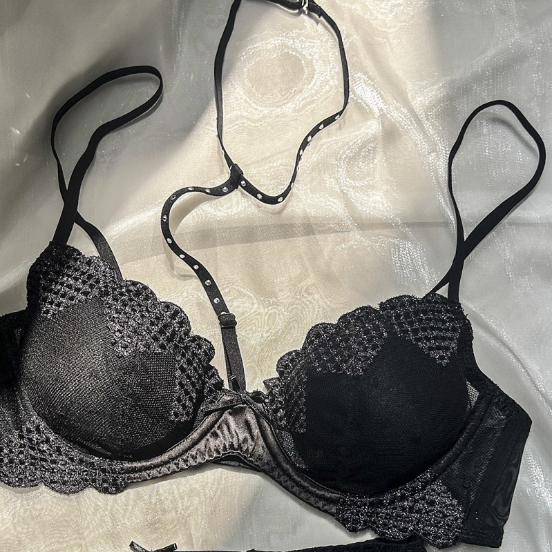Francusko-stilni seksi push-up grudnjak s izvezenim srcem i komplet donjeg rublja