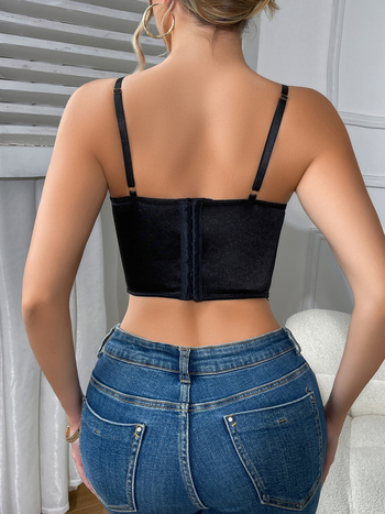 Camisole top s cvjetnim vezom, uski kroj, ultra kratka duljina do 40 cm, poliester sa spandeksom