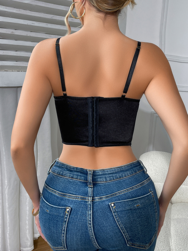 Camisole top s cvjetnim vezom, uski kroj, ultra kratka duljina do 40 cm, poliester sa spandeksom