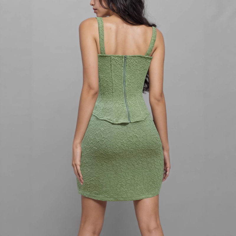 Dvodijelni čipkasti set, seksi top bez naramenica, uski kroj, ultra kratka duljina (≤40 cm), materijal: čipka; glavni materijal: poliester 90–95% + spandeks