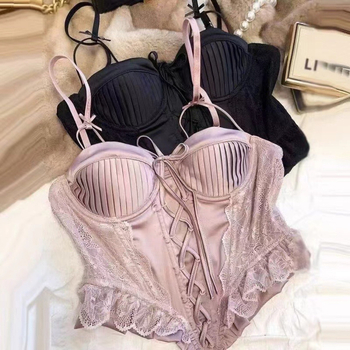 Bustier od satena s čipkom i kostima, čvrst kroj, Push-Up učinak, ultra kratka duljina (≤40 cm)