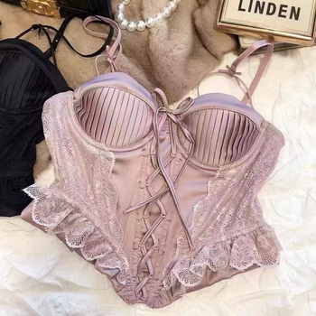 Bustier od satena s čipkom i kostima, čvrst kroj, Push-Up učinak, ultra kratka duljina (≤40 cm)