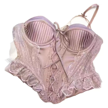 Bustier od satena s čipkom i kostima, čvrst kroj, Push-Up učinak, ultra kratka duljina (≤40 cm)