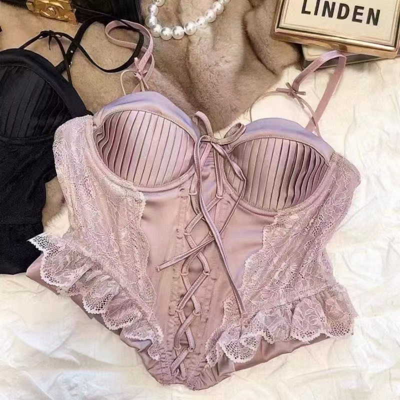Bustier od satena s čipkom i kostima, čvrst kroj, Push-Up učinak, ultra kratka duljina (≤40 cm)