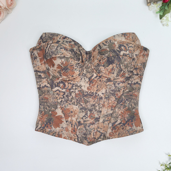 Vintage otisak s motivom ulja na platnu, halter top s odvojivim naramenicama, uski kroj, rameni otvoreni