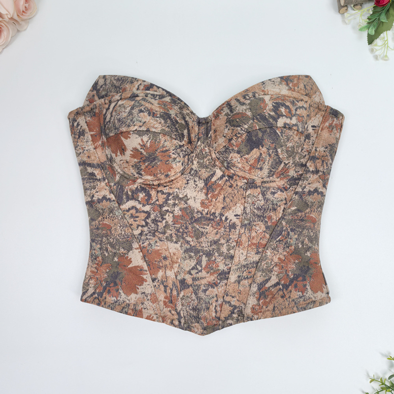 Vintage otisak s motivom ulja na platnu, halter top s odvojivim naramenicama, uski kroj, rameni otvoreni