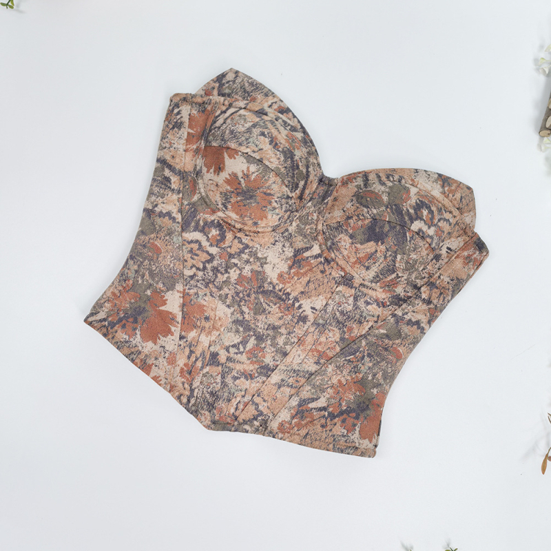 Vintage otisak s motivom ulja na platnu, halter top s odvojivim naramenicama, uski kroj, rameni otvoreni