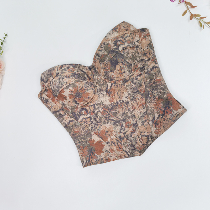 Vintage otisak s motivom ulja na platnu, halter top s odvojivim naramenicama, uski kroj, rameni otvoreni