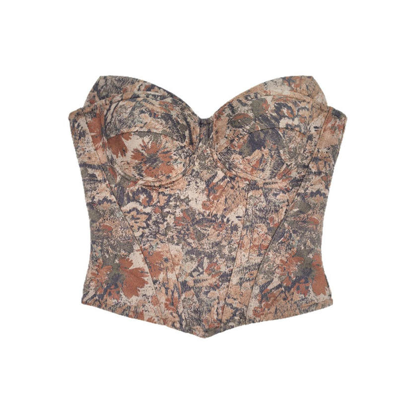 Vintage otisak s motivom ulja na platnu, halter top s odvojivim naramenicama, uski kroj, rameni otvoreni
