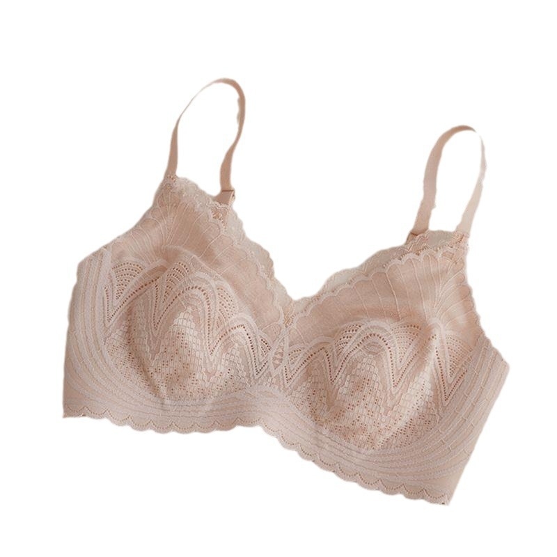 Sutien dantelă din nylon, cupe în formă de urechi de iePURE (Rabbit-Ear Cup), fără arc, cupe subțiri, bretele fixe duble, închidere spate cu trei rânduri de clipsuri