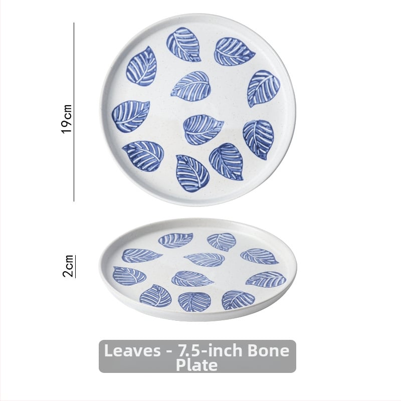 Sinine-valge kaulporcelani laua serveerimis komplekt neljast osast: kauss, lusikas, kaulplaat ja tass (Tao keraamika)