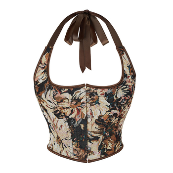 Corset shapewear cu gât halter și oase de pește (fishbone), stil palat retro, opțiune de spate deschis, cupe 1/2, cupe subțiri modelate, poliester