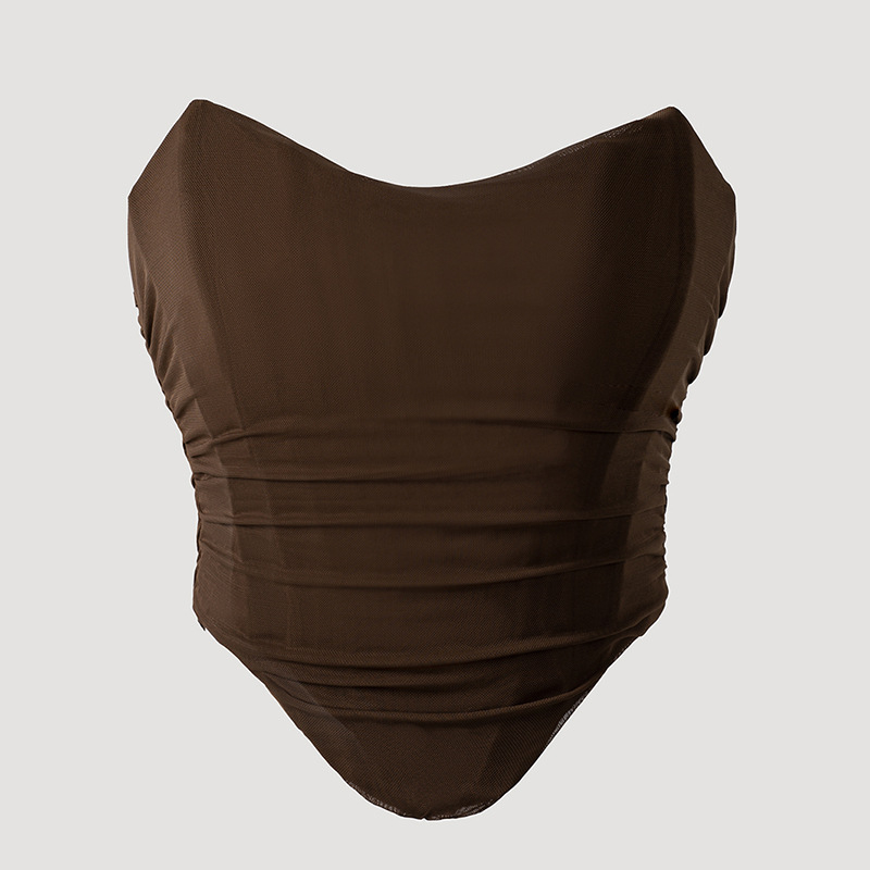 Bustier fără bretele, cu întărituri pentru modelarea corpului, cu fermoar, croială scurtă, material poliester cu spandex
