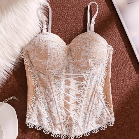 Top camisole din nylon cu dantelă, bretele, decolteu drept și corset cu os de pește, pentru toate sezoanele, țesătură de greutate medie 181–200 g/m²