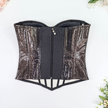 Top din PU piele cu imprimeu șarpe, corset cu osii pentru strângerea taliei, bretele detașabile, modelare a corpului