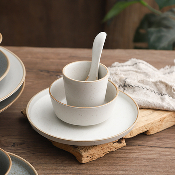 Jaapani stiilis nõudekomplekt koos kaussidega, lusikate, kruuside ja taldrikutega — keraamiline nõude komplekt alglazuurvärviga, retro luksuslik disain, mikrolaineohutu, ümmargune kuju, sobib hotellidele ja restoranidele