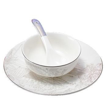 Portselanist hotellilaua serveerimiskomplekt, hiina stiil, glasuurpind, kohandamine ja logotüübi trükkimine