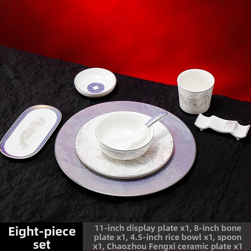 Portselanist hotellilaua serveerimiskomplekt, hiina stiil, glasuurpind, kohandamine ja logotüübi trükkimine