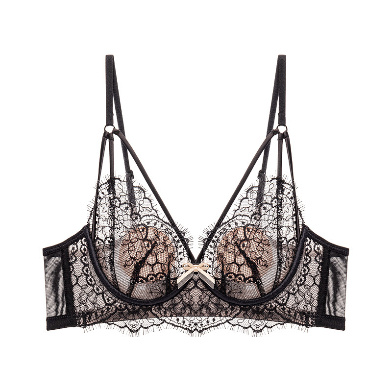 Grudnjak s eyelash lace čipkom, čašice 3/4, ultra tanke oblikovane čašice, bočna potpora, stražnje zaključavanje s četiri reda, francuski stil donjeg rublja