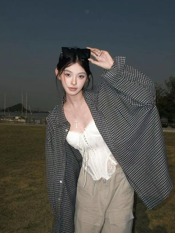 Bustier bez naramenica s čipkastim završetkom, karirani uzorak, kratka duljina, pamuk-spandeks smjesa