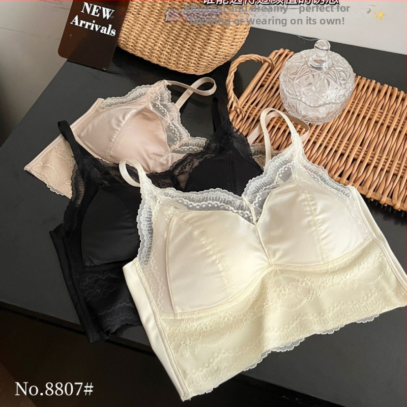 Čipkasti grudnjak s otvorenim leđima, bežični, trokutasti košarice, prozračni najlon 80–90%, duljina prsnog koša, francuski stil elegantnog leđa