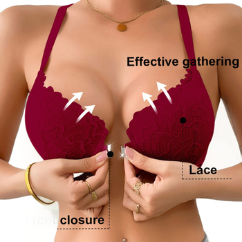 Mezgline liemenėlė su priekinio užsegimo, 3/4 taurė, plonos formuojamos taurės, fiksuoti dvigubi dirželiai, Europos ir Amerikos stilius