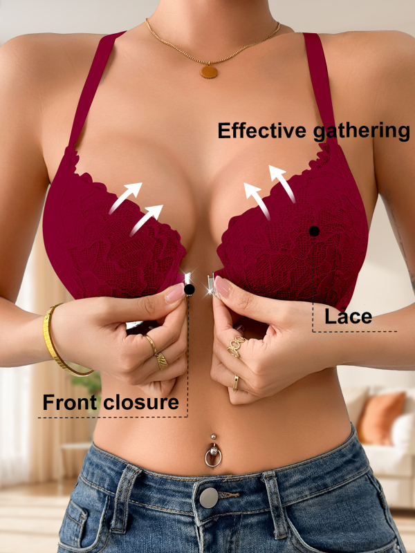 Mezgline liemenėlė su priekinio užsegimo, 3/4 taurė, plonos formuojamos taurės, fiksuoti dvigubi dirželiai, Europos ir Amerikos stilius