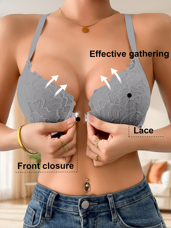 Mezgline liemenėlė su priekinio užsegimo, 3/4 taurė, plonos formuojamos taurės, fiksuoti dvigubi dirželiai, Europos ir Amerikos stilius