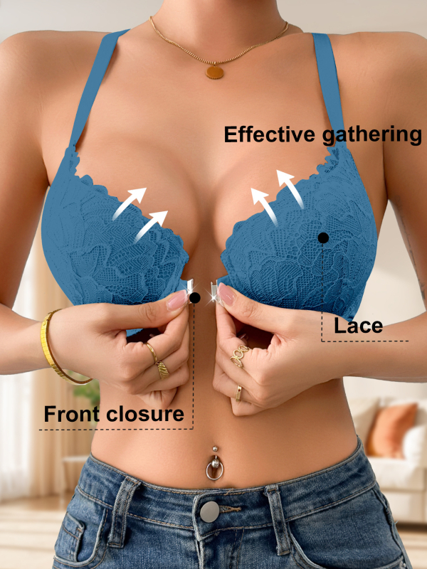 Mezgline liemenėlė su priekinio užsegimo, 3/4 taurė, plonos formuojamos taurės, fiksuoti dvigubi dirželiai, Europos ir Amerikos stilius