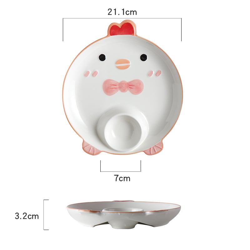 Porcelanski tanjur s podglazurnom, ručno oslikani simpatični karikaturni motiv, kružnog oblika, posuda za ocat, pogodna za mikrovalnu pećnicu