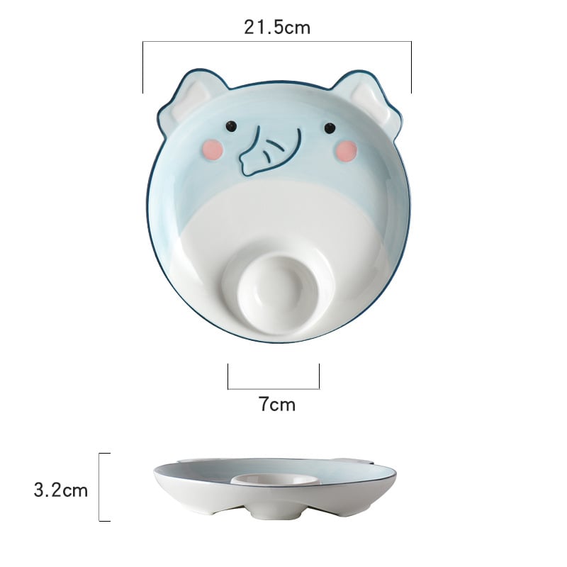 Porcelanski tanjur s podglazurnom, ručno oslikani simpatični karikaturni motiv, kružnog oblika, posuda za ocat, pogodna za mikrovalnu pećnicu