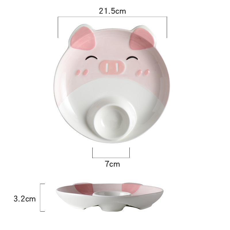 Porcelanski tanjur s podglazurnom, ručno oslikani simpatični karikaturni motiv, kružnog oblika, posuda za ocat, pogodna za mikrovalnu pećnicu