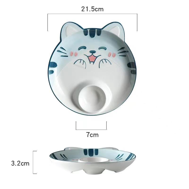 Porcelanski tanjur s podglazurnom, ručno oslikani simpatični karikaturni motiv, kružnog oblika, posuda za ocat, pogodna za mikrovalnu pećnicu