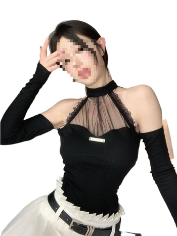 Seksi čipkasti halter top za žene s mrežom, kratki kroj, s trakama u obliku riblje kosti
