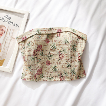 Top χωρίς τιράντες με Jacquard φλοράλ μοτίβο και επένδυση στήθους, στενή γραμμή, κοντό μήκος, πολυεστέρας